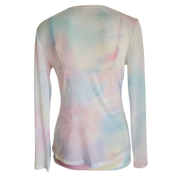 Fairycore Mesh 2-piece Pastel LS Tee over Matching Cami with Rhinestones Size M - Picture 2 of 16